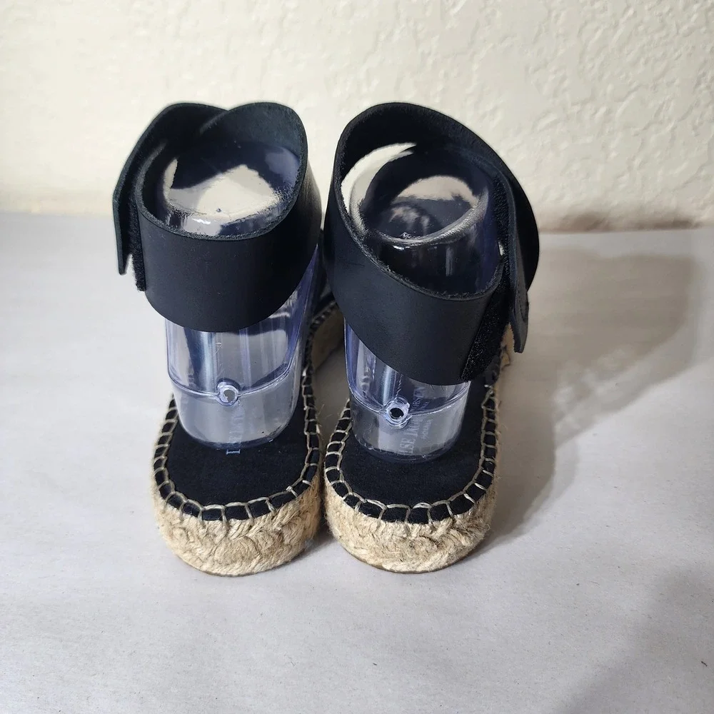 Ilse Jacobsen Hornbaek Black Leather Espadrille Sandals Made in Spain Size 39